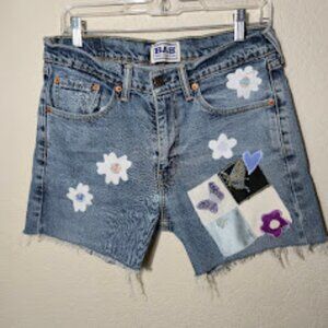Levi's 501 Born Again Bluez Custom Patchwork Denim Shorts - Size 28/Small